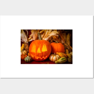 Smiling Pumpkin Autumn Still Life Posters and Art